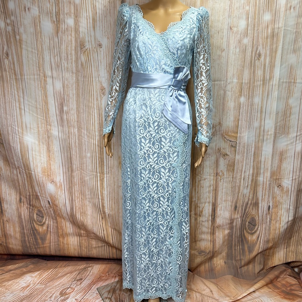 Handmade Light Blue Lace Overlay‎ Gown